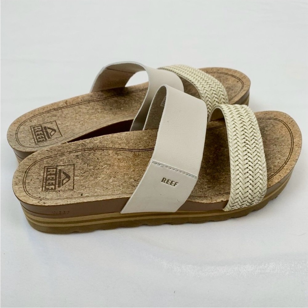 Reef Vista Hi Slide Sandal 9 Womens Cream Off-White Slip On Slide Double Strap